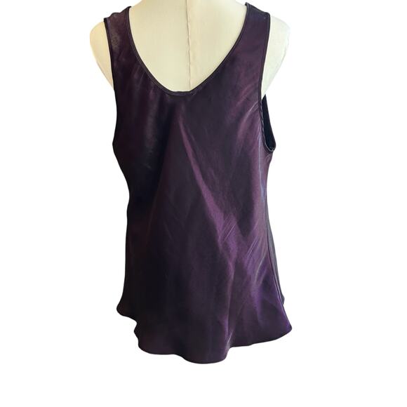 Deep Purple Satin Tank Top Plus Shimmering Casual Cami Sleeveless Blouses - Picture 4 of 8